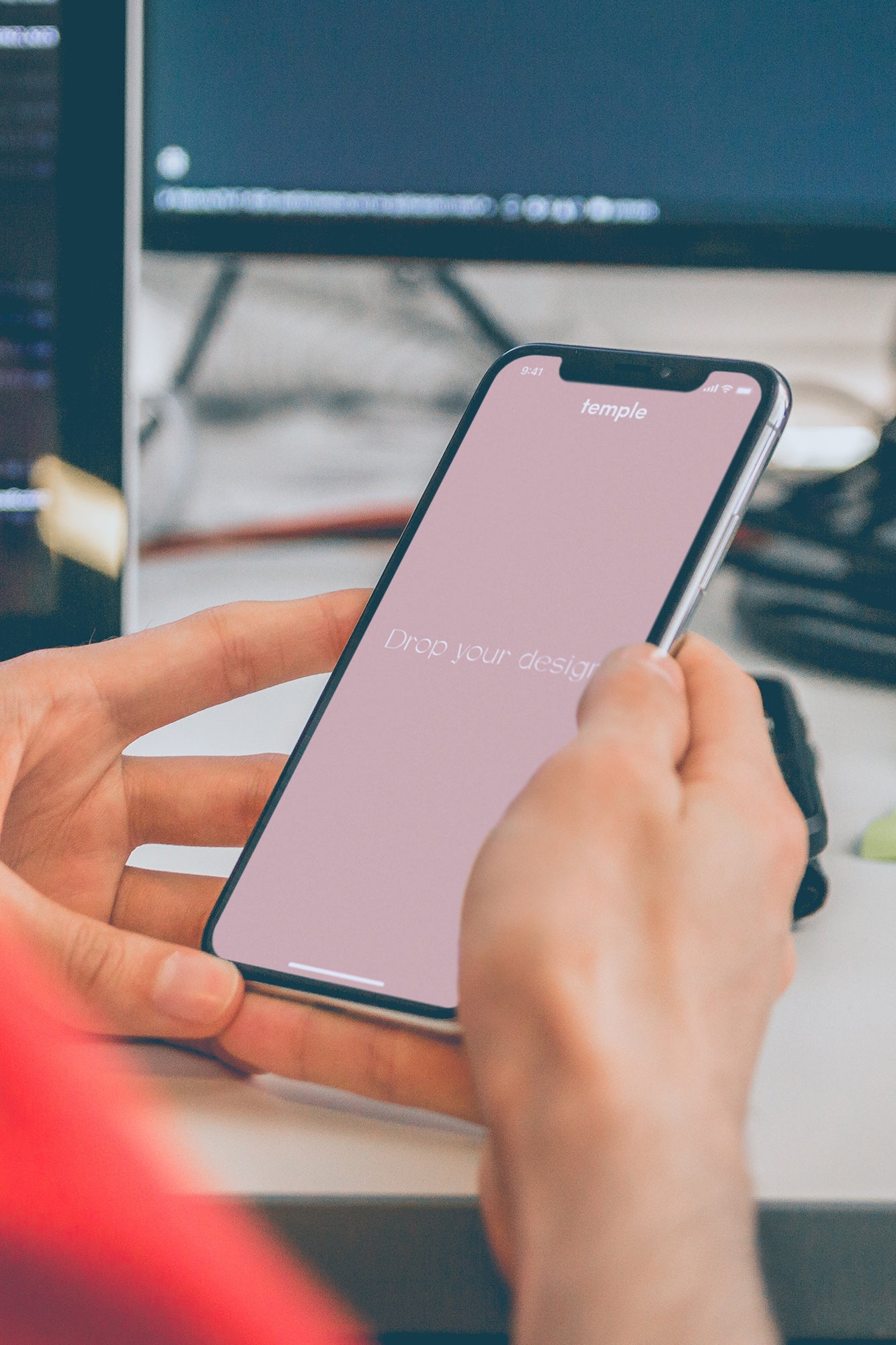 At Desk With iPhone X Mockup